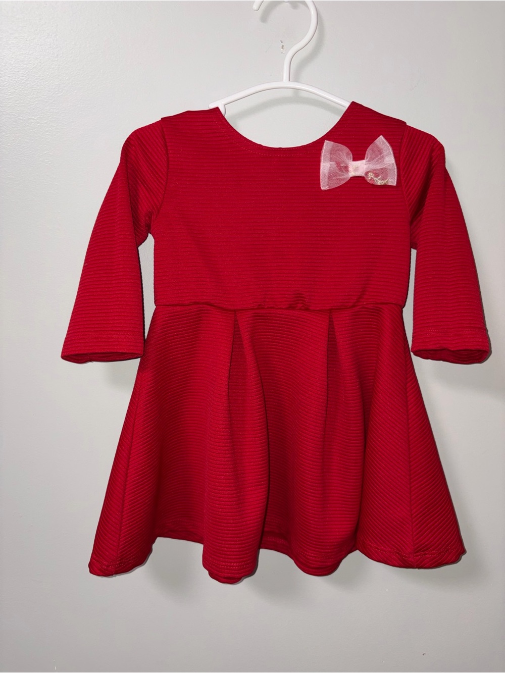 Healthtex Red Textured Bow Accent Fit & Flare Holiday Party Christmas Dress 2T